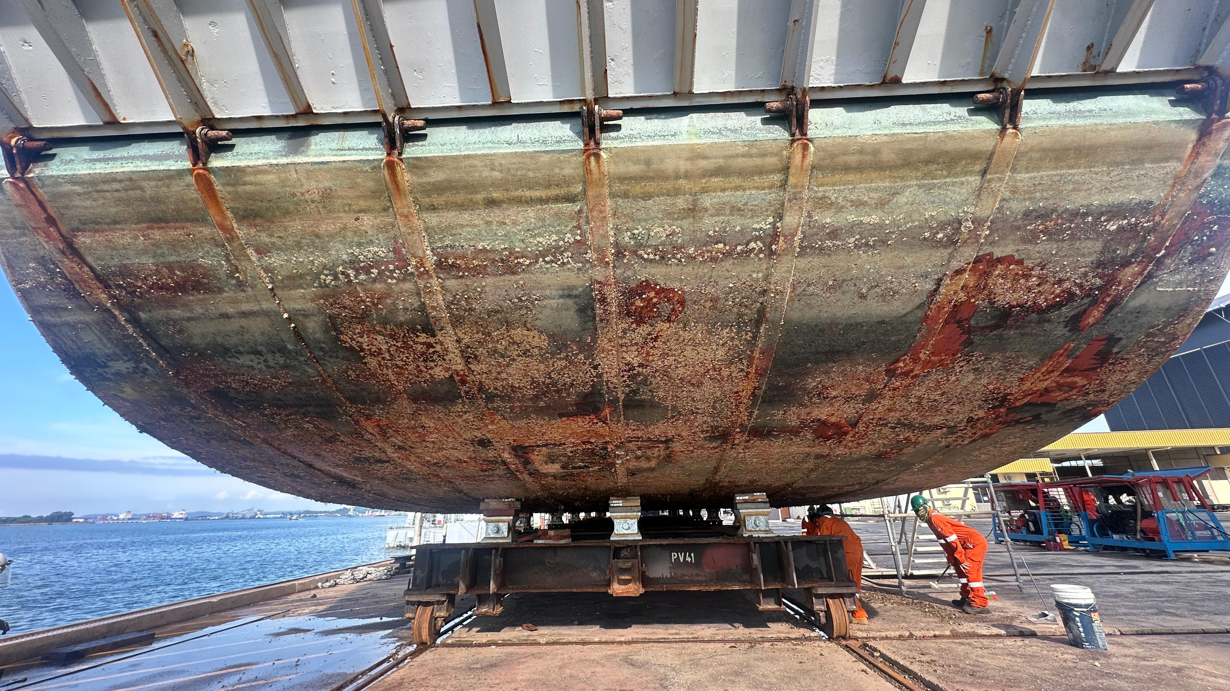 Ship hull before cleaning